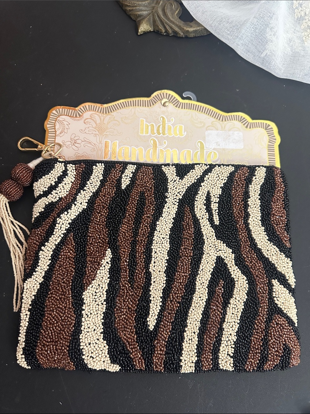 Made in India beaded animal print pouch